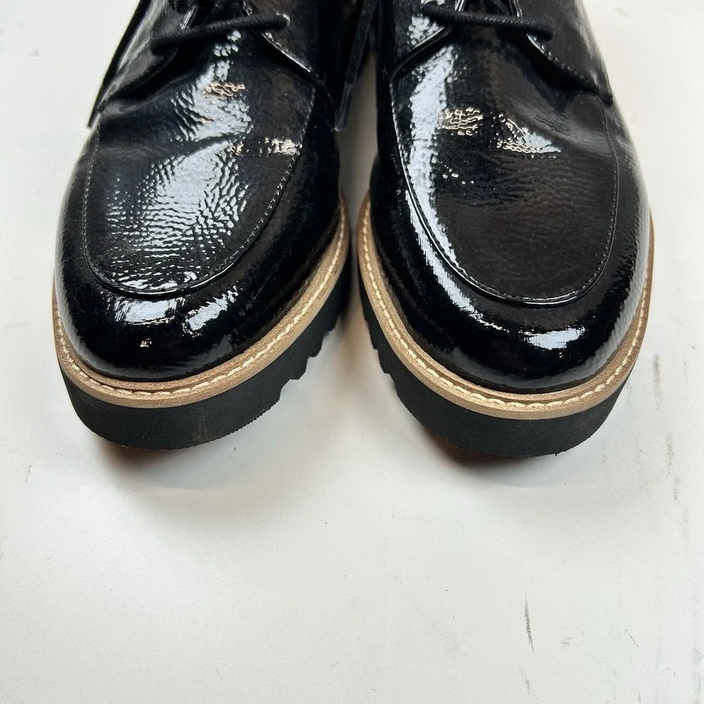Franco Sarto Charles Shoe 7.5 M Lug Sole Derby Oxford Black Faux Patent Comfort